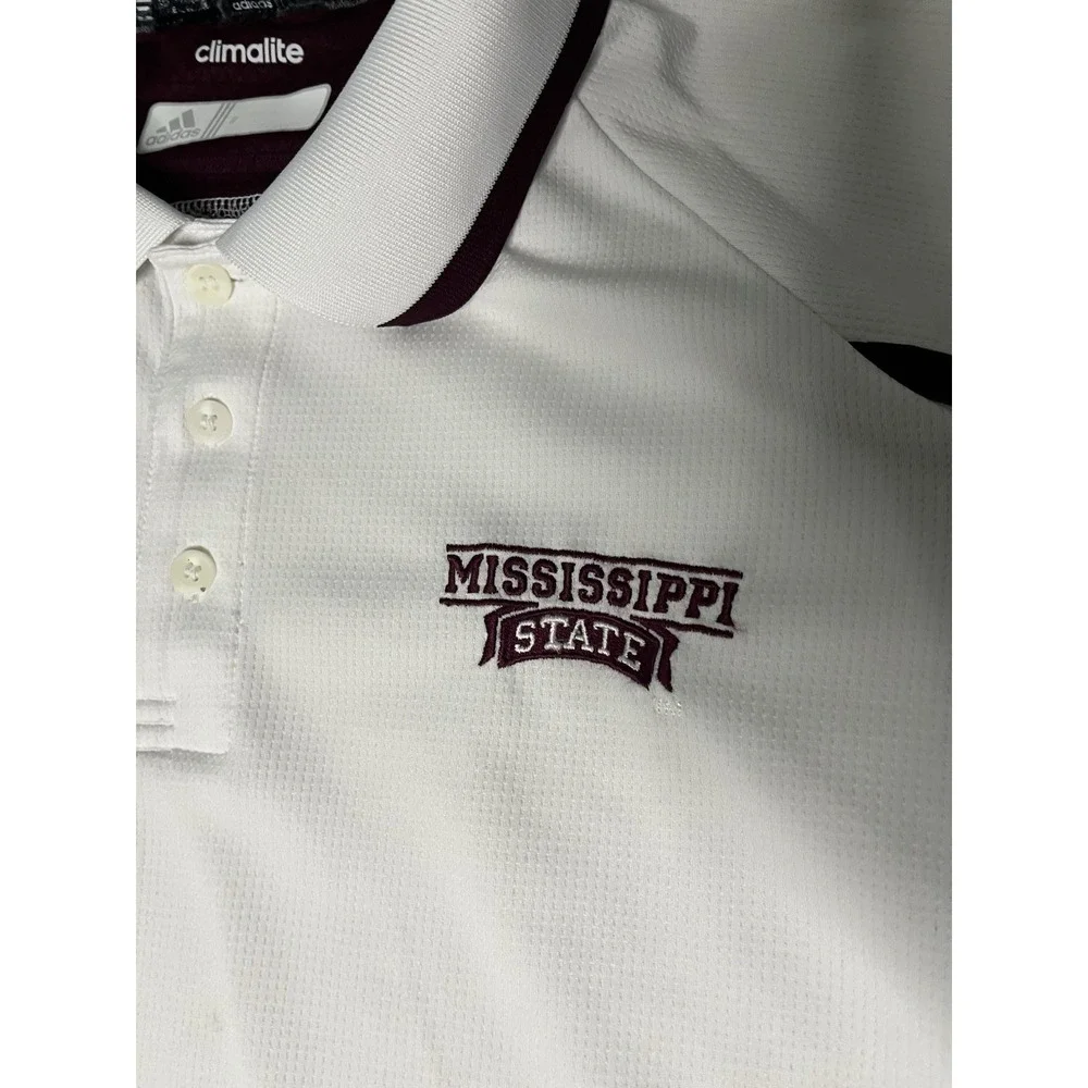Adidas Mississippi State Bulldogs Polo Shirt Men's XL White Climalite Football